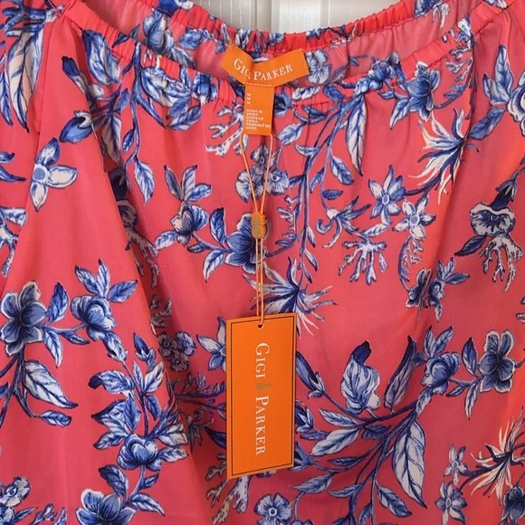 NWT Gigi Parker Blue Pink Floral Off-Shoulder Top Size Medium - Picture 5 of 9